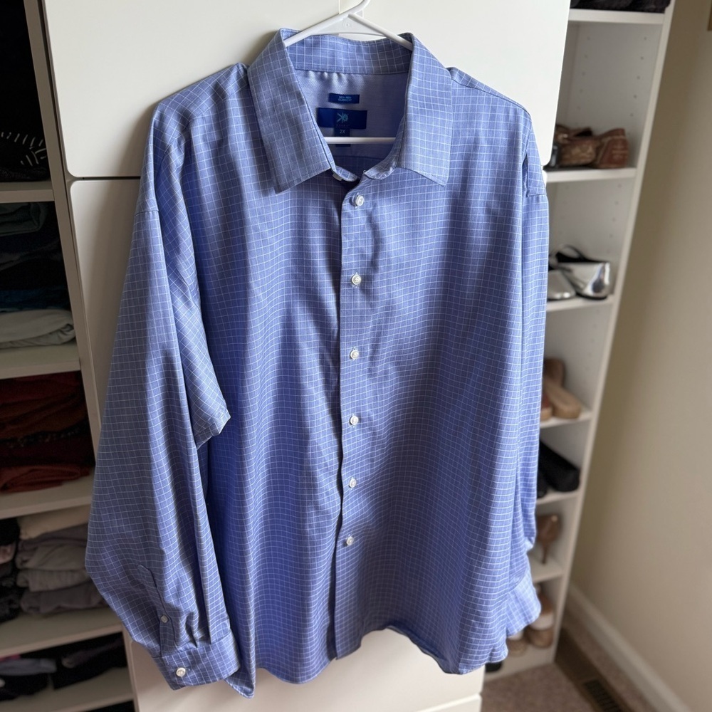 Men's Egara Light Blue Checkered Long Sleeve Shirt Size XXL